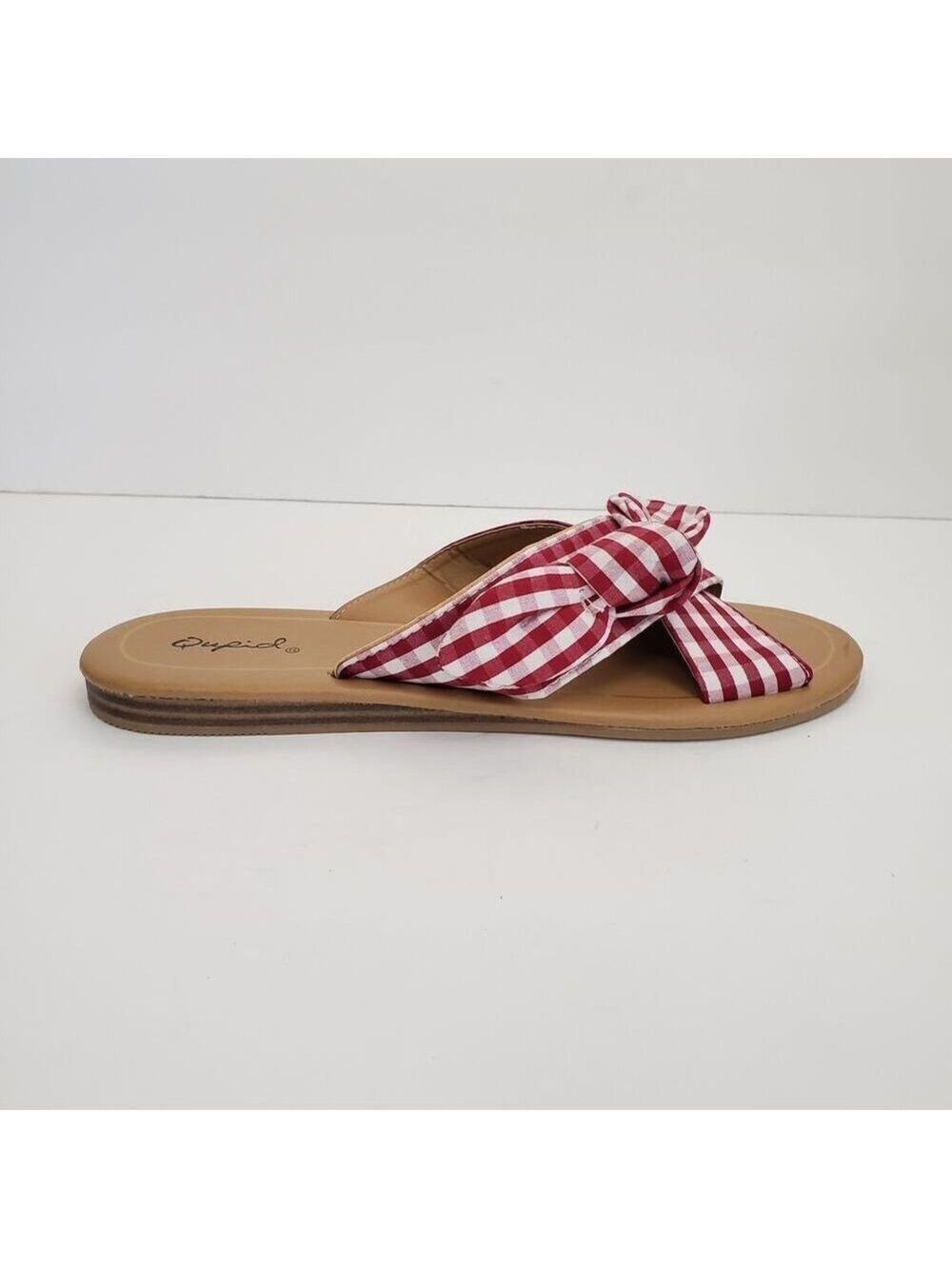Qupid Striped Slip-On Flat Sandals with Bow Size 7 - Picture 2 of 9